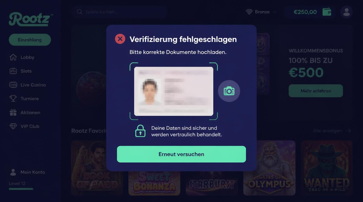 Hinweis auf fehlgeschlagene Verifizierung und Datenschutz