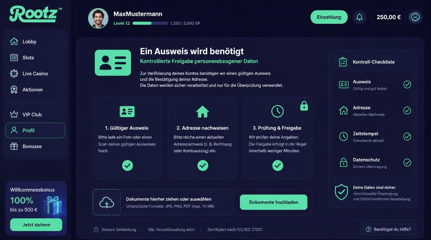Profilseite und Identitätsprüfung mit Betonung auf Kontrolle